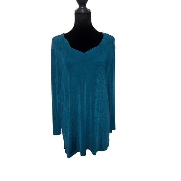 Chico's Tops - Chicos Travelers Teal Blue Slinky Knit V-Neck Tunic Top Long Sleeve Size 2 Large